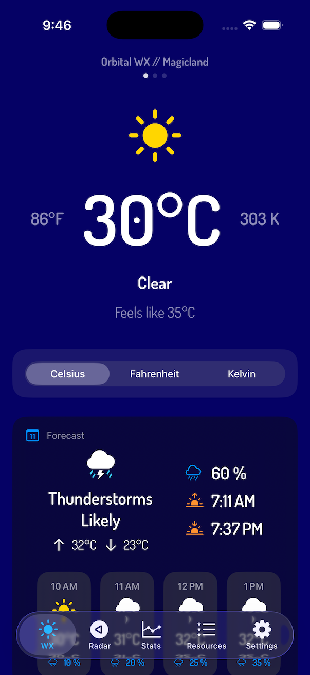 App experience set to Celsius + Metric